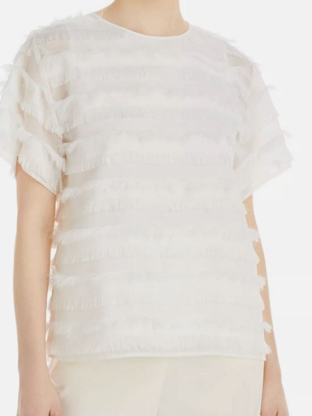 BOSS Women's White Ifresa Fringe Stripe Top Size 4